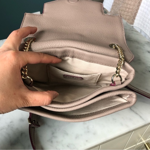 Karl Lagerfeld Leather Crossbody Bag in Grey / Purple with Silver Chain Strap - Picture 7 of 12